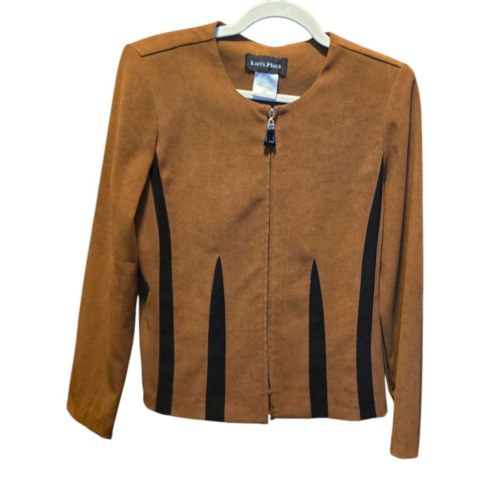 Women's Kari's Place Brown & Black Faux Suede‎ Blazer Jacket Size 8 
Work Casual